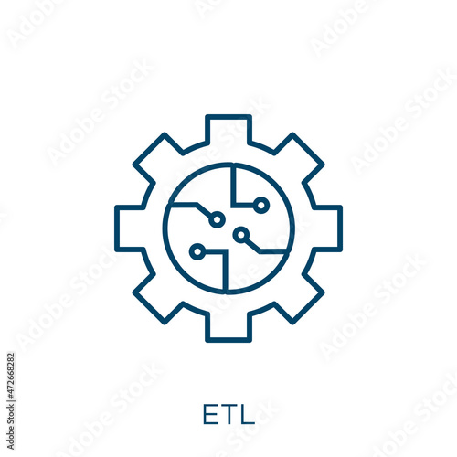 etl icon. Thin linear etl outline icon isolated on white background. Line vector etl sign, symbol for web and mobile. photo