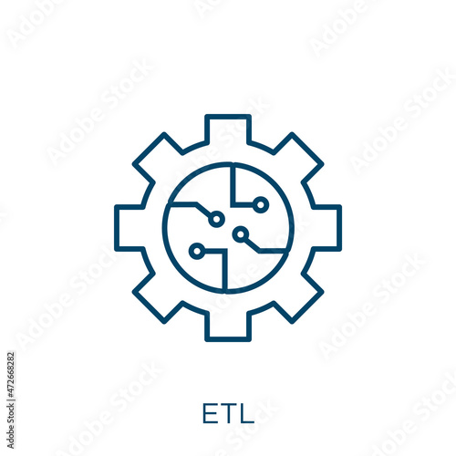 etl icon. Thin linear etl outline icon isolated on white background. Line vector etl sign, symbol for web and mobile.