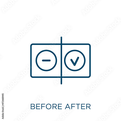 before after icon. Thin linear before after outline icon isolated on white background. Line vector before after sign, symbol for web and mobile.
