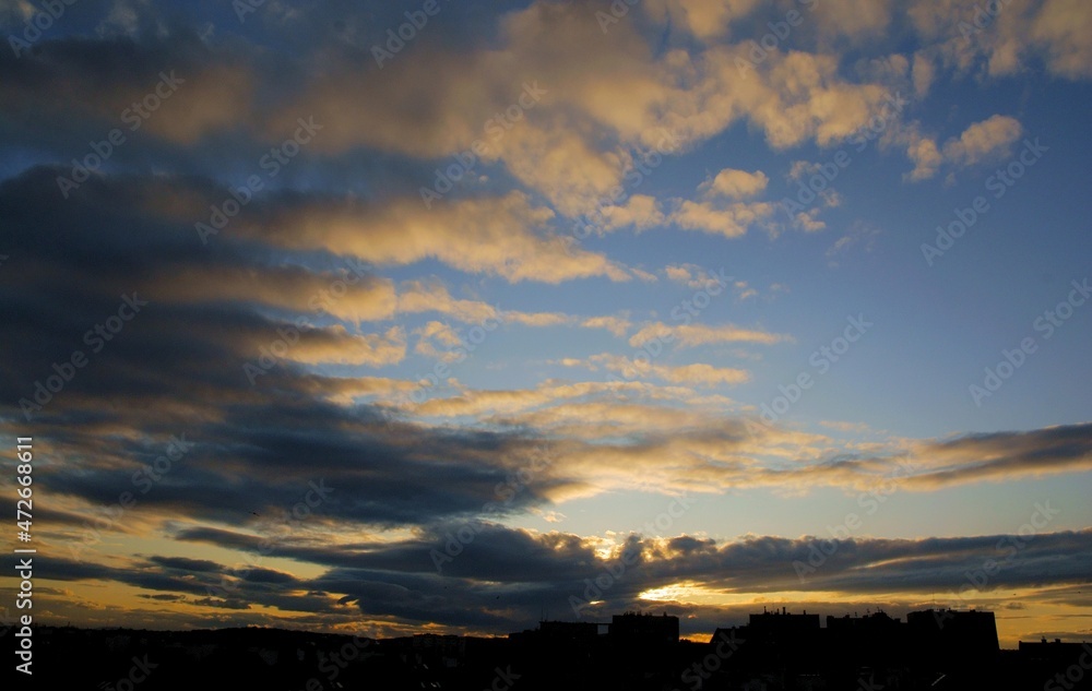 view at picturesque,multicolor clouds and sky in sunset