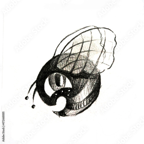 Fairy fly. Handdrawn artwork of Fabulous booger on white background. Logo design, postcard, baby wall poster