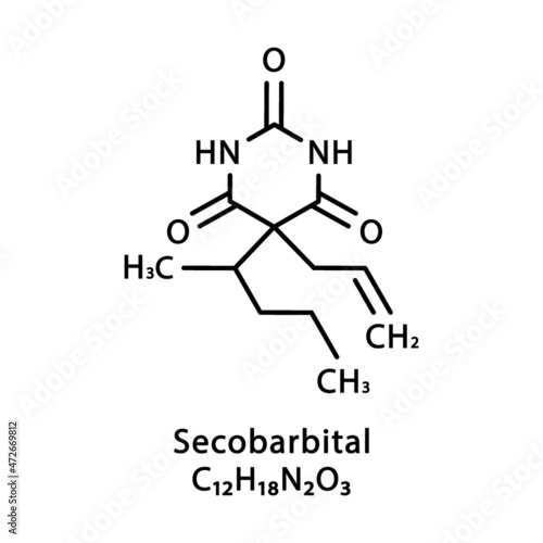 Secobarbital molecular structure. Secobarbital skeletal chemical formula. Chemical molecular formula vector illustration