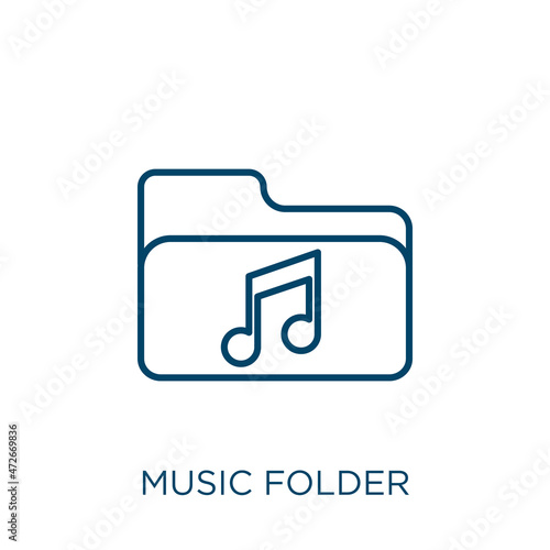 music folder icon. Thin linear music folder outline icon isolated on white background. Line vector music folder sign, symbol for web and mobile.