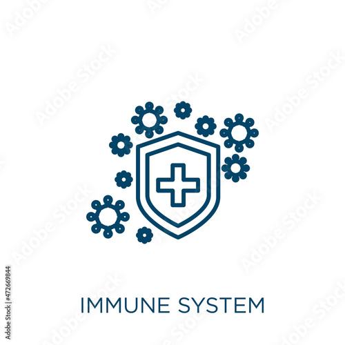 immune system icon. Thin linear immune system outline icon isolated on white background. Line vector immune system sign, symbol for web and mobile.