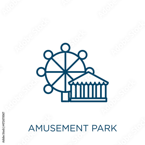 amusement park icon. Thin linear amusement park outline icon isolated on white background. Line vector amusement park sign, symbol for web and mobile.