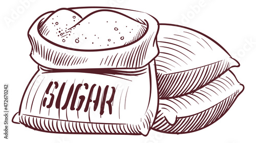 Sugar bag sketch. Hand drawn pile of packages