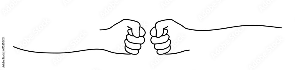 Fist bumping banner hand drawn with single line Fist bumping banner hand drawn with single line