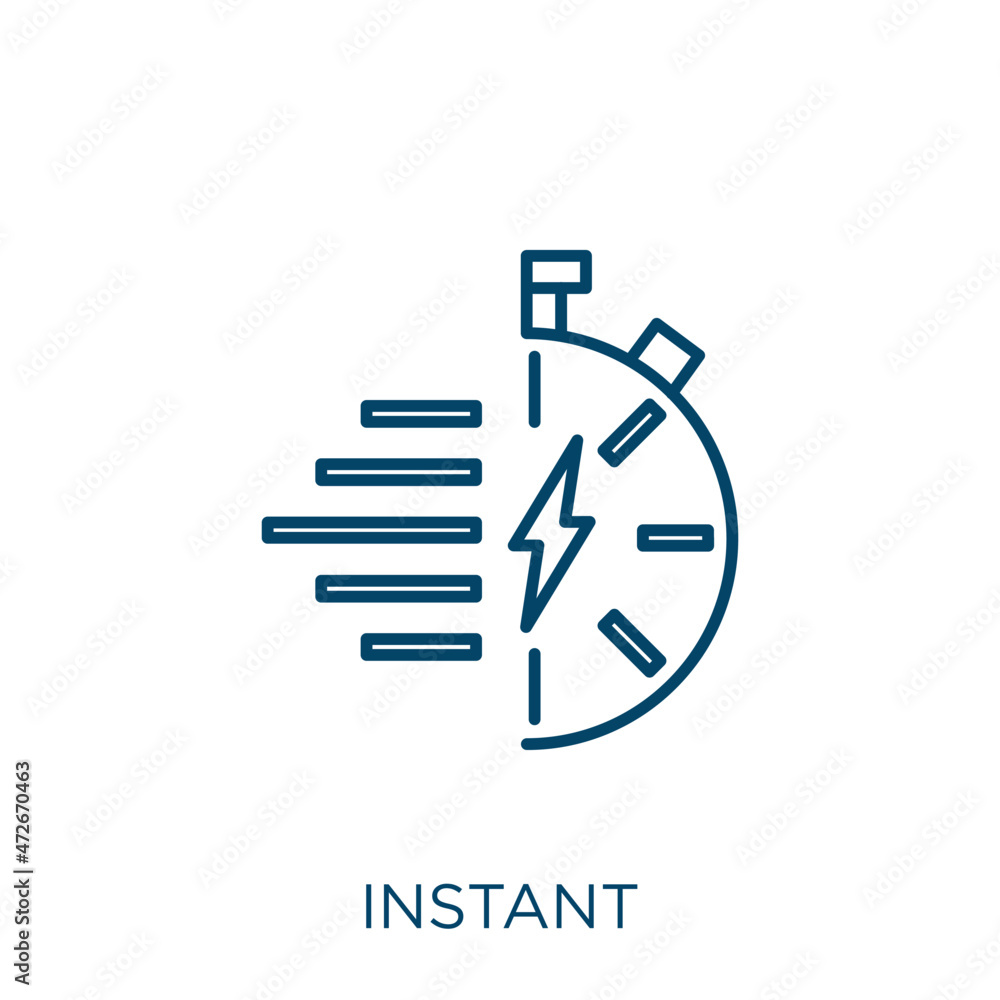 instant icon. Thin linear instant outline icon isolated on white  background. Line vector instant sign, symbol for web and mobile. Stock  Vector