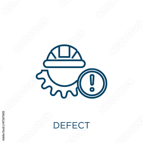 defect icon. Thin linear defect outline icon isolated on white background. Line vector defect sign, symbol for web and mobile.