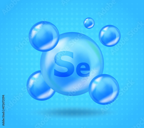 Realistic mineral Se Selenium design. Vitamin complex design for beauty, cosmetic, heath advertising. 3D Mineral Se Selenium drop pill capsule.