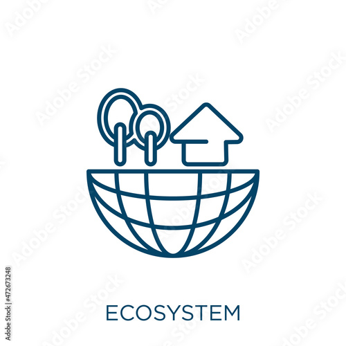 ecosystem icon. Thin linear ecosystem outline icon isolated on white background. Line vector ecosystem sign, symbol for web and mobile.