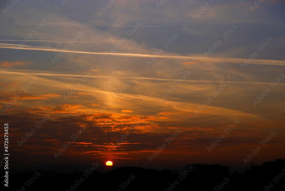 view at picturesque,multicolor clouds and sky in sunset