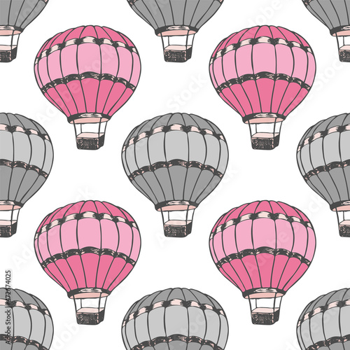 Cartoon hot air balloons  illustration vector seamless patter.