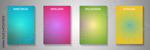 Minimal circle screen tone gradation cover templates vector series. Industrial flyer faded screen
