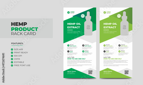 Hemp product Sale Rack Card or Dl Flyer Template. Cannabis Sativa Product Sale Rack Card. Cbd Dl Flyer
