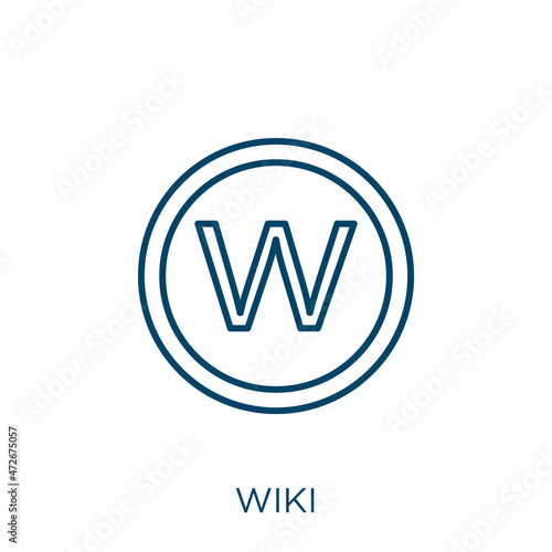 wiki icon. Thin linear wiki outline icon isolated on white background. Line vector wiki sign, symbol for web and mobile. photo