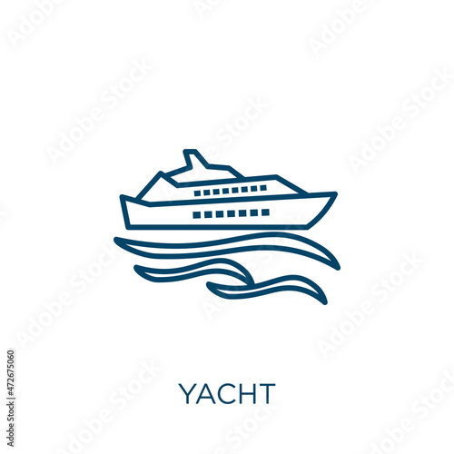 yacht icon. Thin linear yacht outline icon isolated on white background. Line vector yacht sign, symbol for web and mobile. photo