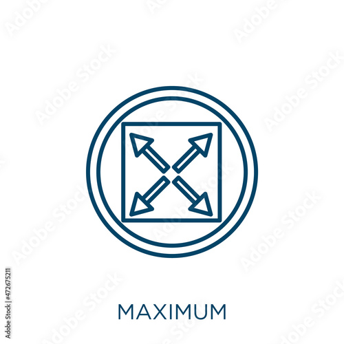maximum icon. Thin linear maximum outline icon isolated on white background. Line vector maximum sign, symbol for web and mobile.