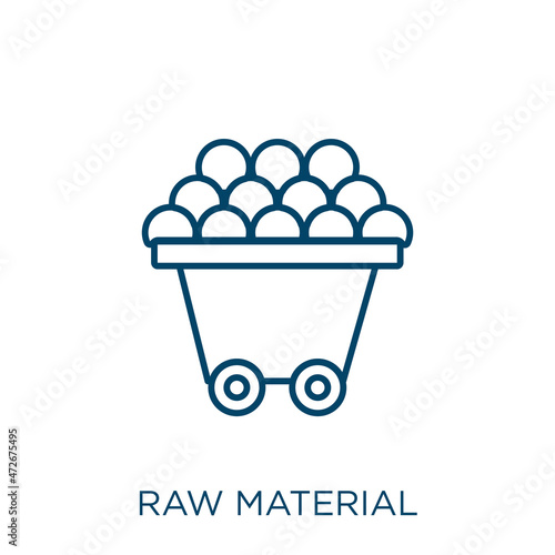 raw material icon. Thin linear raw material outline icon isolated on white background. Line vector raw material sign, symbol for web and mobile.