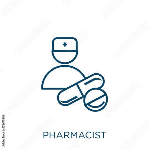 pharmacist icon. Thin linear pharmacist outline icon isolated on white background. Line vector pharmacist sign, symbol for web and mobile.