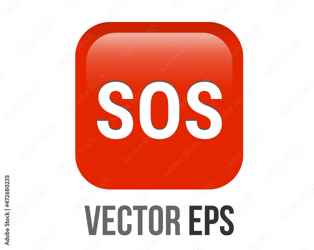 Vector shinny gradient white SOS word red icon button Vector shinny gradient white SOS word red icon button