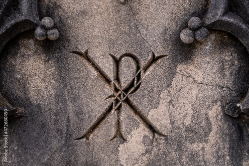Crismon, monogram of Christ, Alaró Cemetery, Mallorca, Balearic Islands, Spain photo
