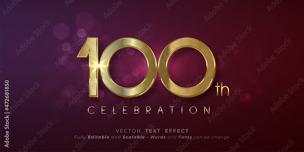 PrintEditable text effect 100th anniversary 3d gold effect font style concept - obrazy, fototapety, plakaty 