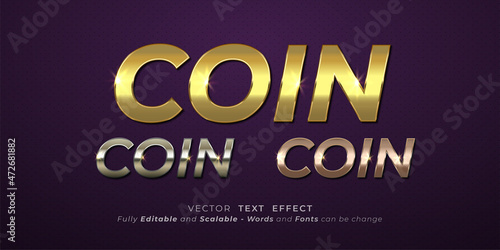 Editable text effect Coin 3d effect font style concept for three kinds of metal