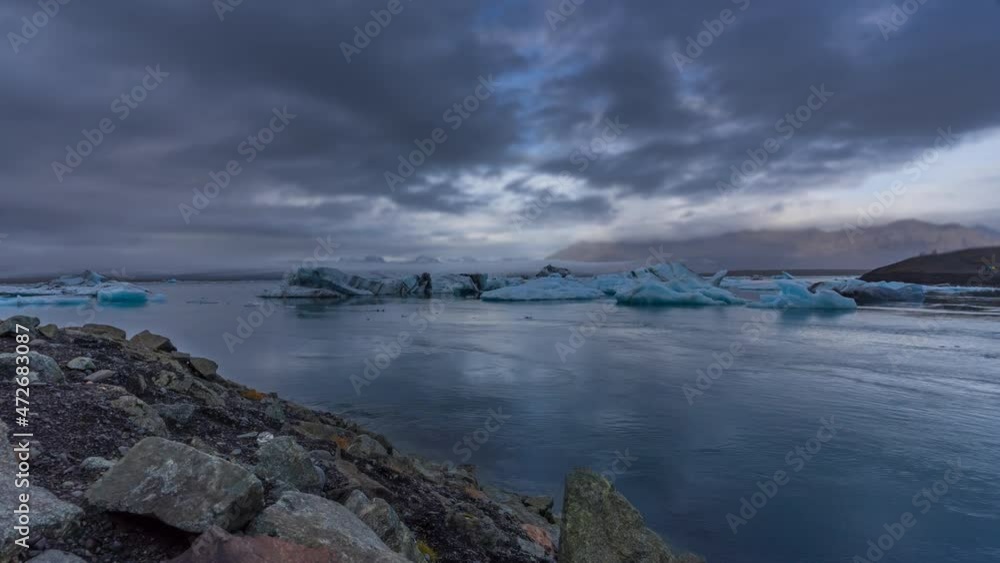 Icebergs floating in the Jokulsarlon glacier lagoon timelapse Icebergs floating in the Jokulsarlon glacier lagoon timelapse