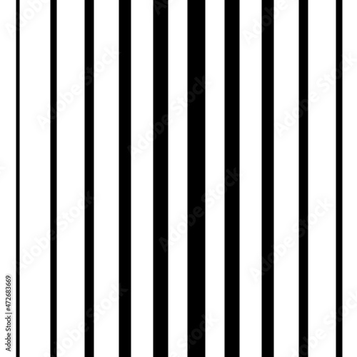 Geometric pattern of vertical lines of varying thickness. Seamless vector background. Simple lattice graphic design. Black lines on white background