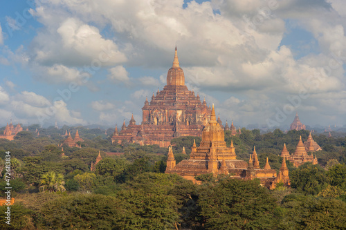 Old pagodas and temples at morning of Bagan, in Myanmar, formerly Burma