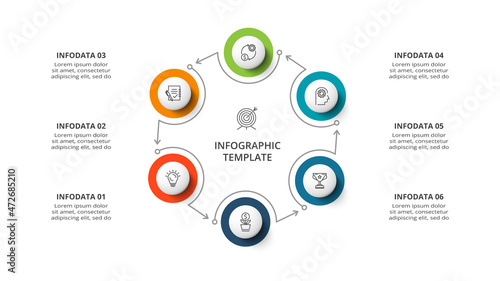 Diagram concept for infographic with 6 steps, options, parts or processes. Business data visualization.