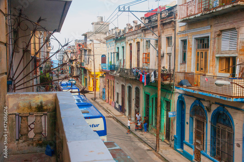 Example of a typical street in Havana with residential homes, shops and restaurants. © Danita Delimont