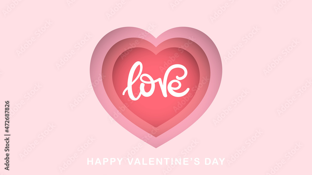 Love with heart paper cut inValentine's Day on pink background , Flat Modern design , illustration Vector EPS 10