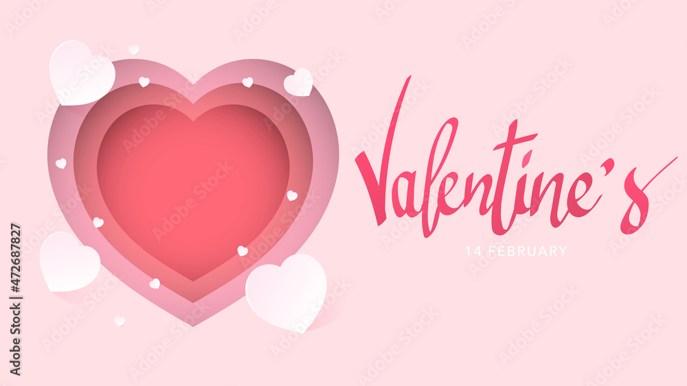 Heart paper cut multi red and pink color layers in Valentine's Day on pink background , Flat Modern design , illustration Vector EPS 10