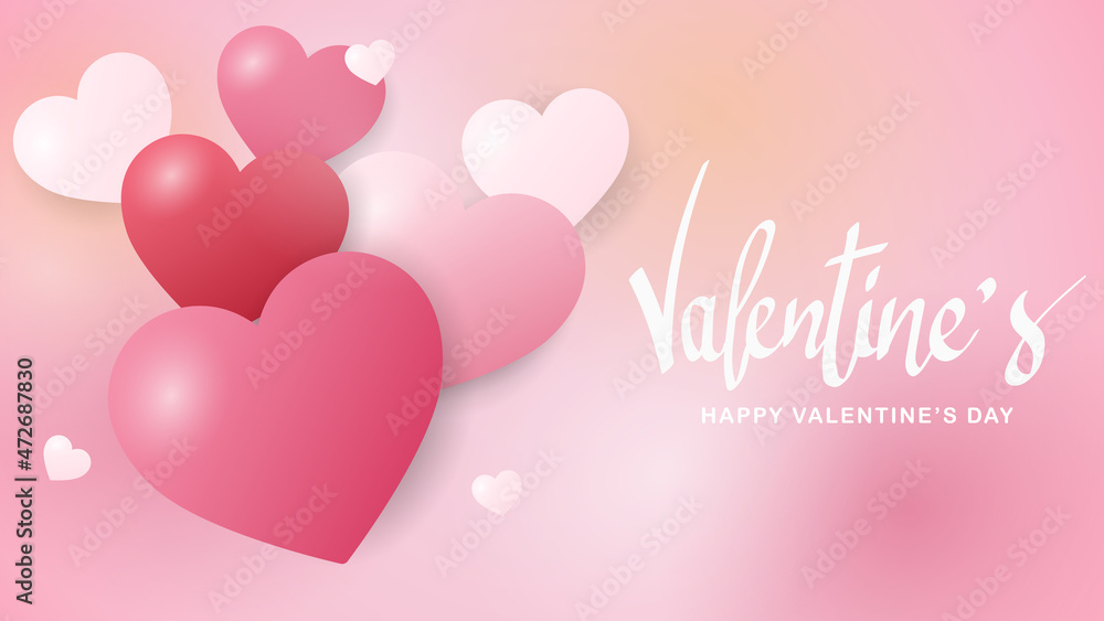 Valentine's calligraphy with heart  in Valentine's Day on pink background , Flat Modern design , illustration Vector EPS 10