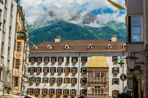 Golden Roof (Goldenes Dachl) balcony, Old Town, Innsbruck, Tyrol, Austria. photo