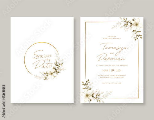 Elegant wedding invitation template with floral watercolor