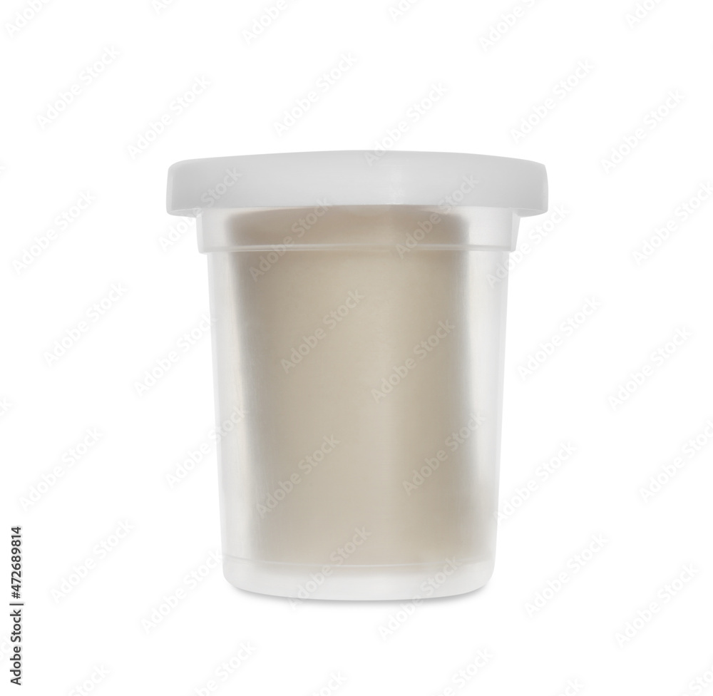 Plastic container of color play dough isolated on white Plastic container of color play dough isolated on white