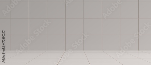 Tiled wall and floor background. Empty space  template. Grey color tiles pattern  3d illustration