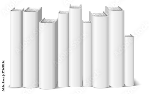 Book stack mockup. Standing blank realistic hardcovers