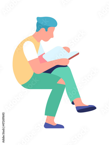 Young man reading book. Guy prepare for exam. Paper study