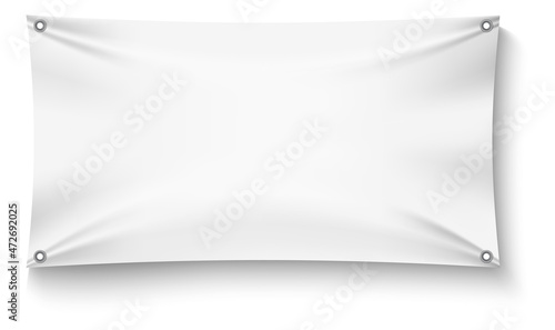 Blank fabric banner. Realistic wrinkled cloth template