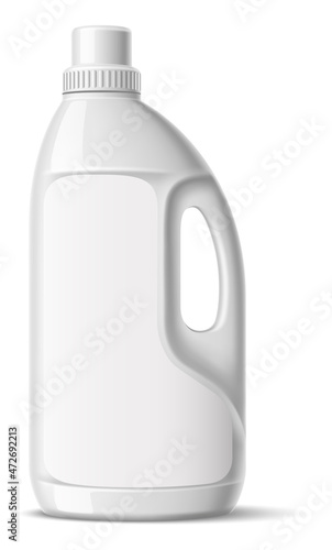 Blank drainback bottle mockup. Detergent plastic package with handle and empty label