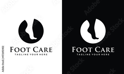 circle foot care logo design vector template. on a black and white background.