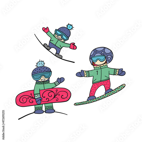 Snowboard time, people snowboarding from the mountain