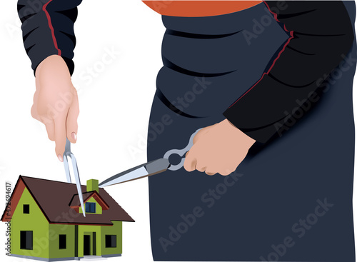 person divides dwelling into two parts