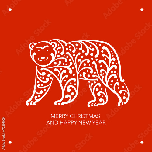 Christmas card with ornate bear for your design