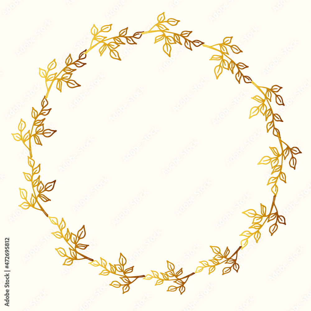 Obraz premium Golden floral rectangular frame decorated with hand drawn delicate eucalyptus branches. Vector isolated.