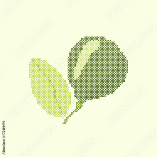 vector illustration art cross stitch lime fruit, element embroidery